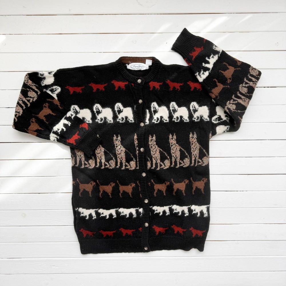 vtg Jayson Younger Shetland wool dog cardigan sweater size‎ M